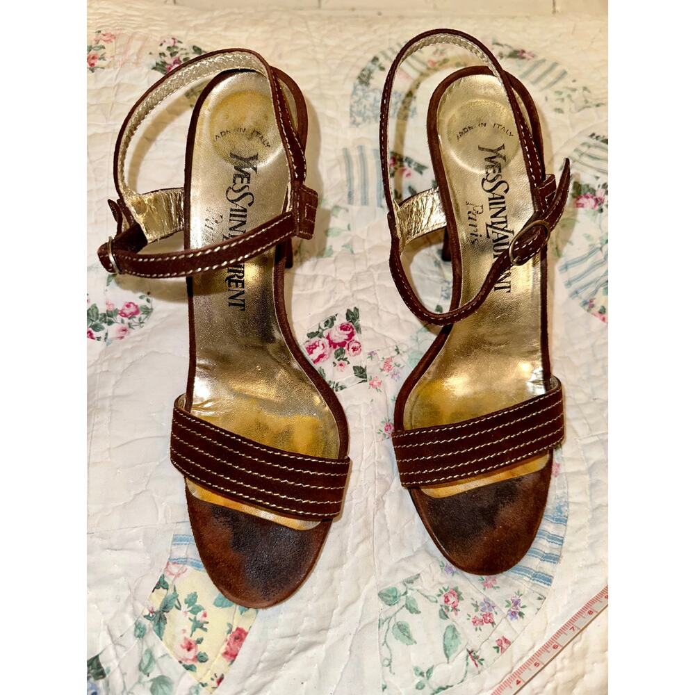 VINTAGE YSL YVES SAINT LAURENT SUEDE SANDALS - Picture 3 of 5